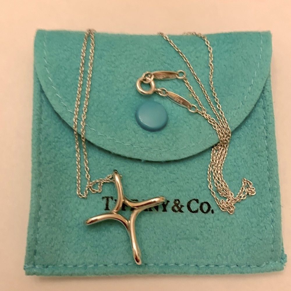 Authentic Tiffany&Co Elsa Peretti Infinity Cross Sterling Silver Like New 17.5"